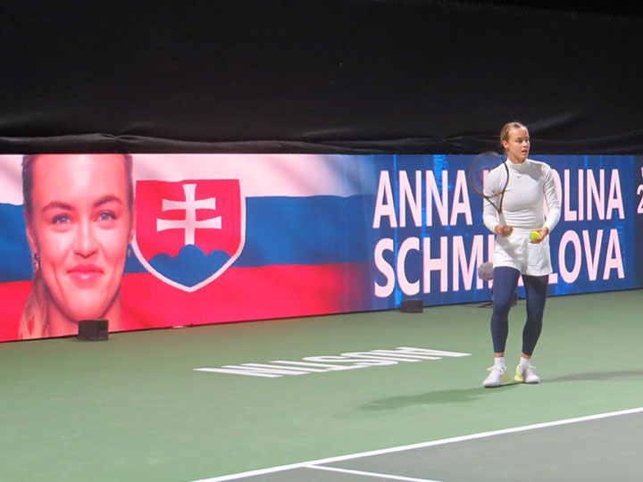 Anna Karolína Schmiedlová warms up in Round 2 of the ATX Open.