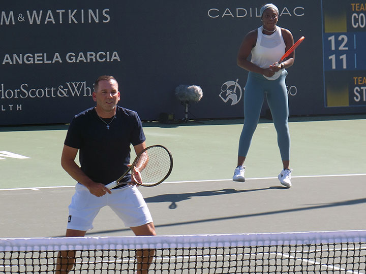 Professional golfer Sergio Garcia teams up with Sloane Stephens for an exhibition match at the ATX Open.