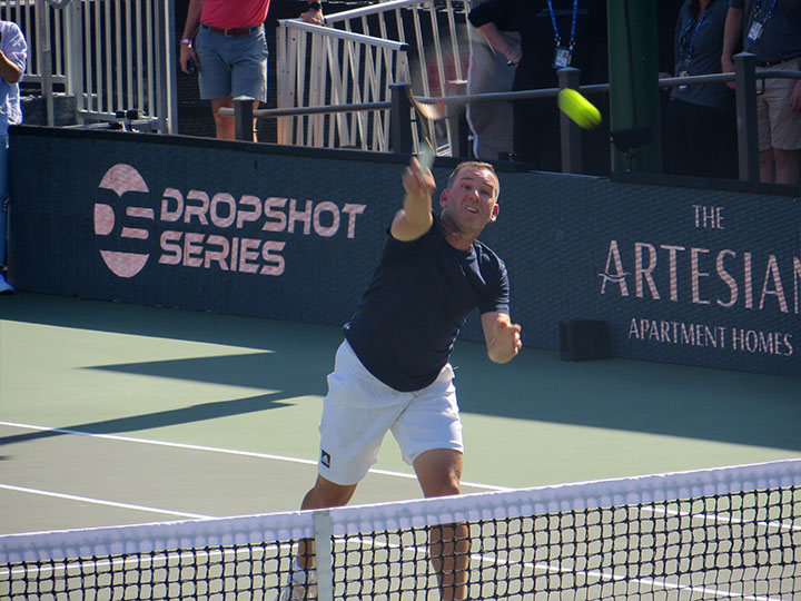 Professional golfer Sergio Garcia hits an overhead during Sunday Funday at the ATX Open.